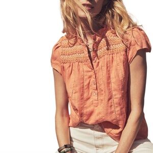 Faherty Honokaia Smocked 100% Linen Blouse